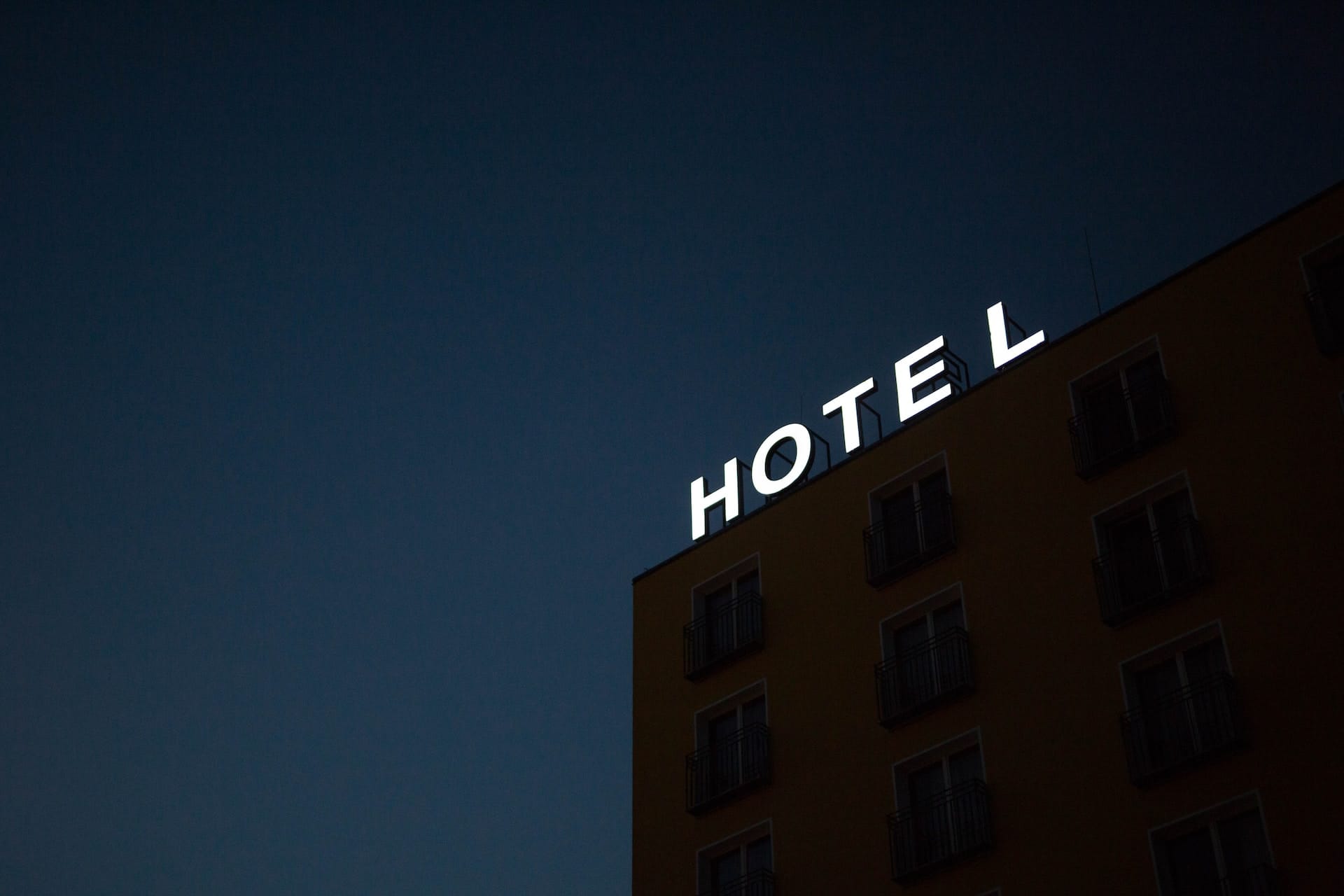 low angle shot of hotel sign