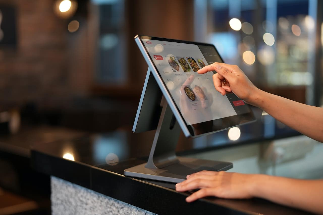 a close-up shot of a cashier